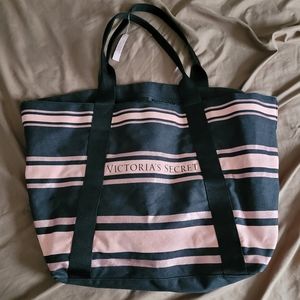 Victoria secret pink and black striped tote bag NWT